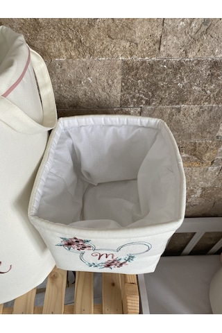 HS Hometex Minnie Mouse Nakışlı Bez Kirli & Oyuncak Sepet Seti