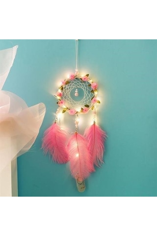 Seçkin Trend El Yapımı Kuş Tüyü Ve Led Işıklı Dekoratif Asma Düş Rüya Kapanı Çok Renkli