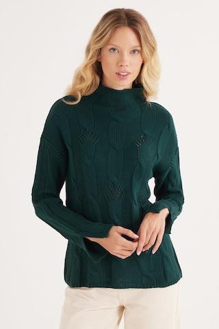 Tudors Kadın Regular Fit Klasik Kesim Yarım Balıkçı Yaka Örgü Desenli Yeşil Kazak-37044 Yeşil