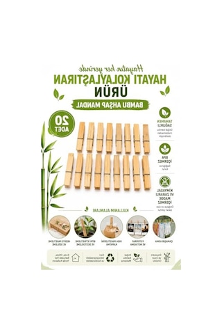 20 Adet Bambu Ahşap Mandal, Doğal Ve Çok Amaçlı Kullanım İçin 40 x 19