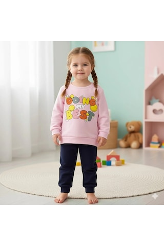 Kız Bebek Baskılı Çıt Çıtlı Alt Üst İkili Gündelik Takım 6-18 Ay Pembe