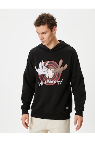 Koton Looney Tunes Kapşonlu Sweatshirt Lisanslı Baskılı Siyah 4wam70340mk Siyah