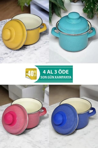 Prestij Emaye Mini Tencere Seti 12cm 900ml 3 Renk Alana 1 Bedava, Lüks Ve Çevre Dostu Renkli