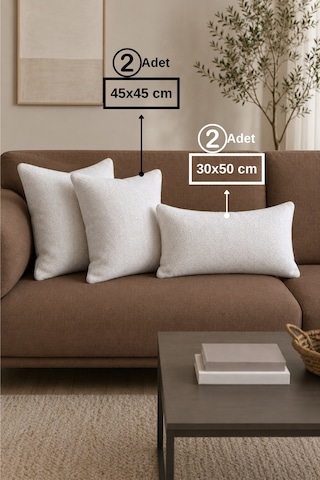 Chevron Bohem Dekoratif Punch Yastık Kırlent Kılıfı Krem 30 x 50