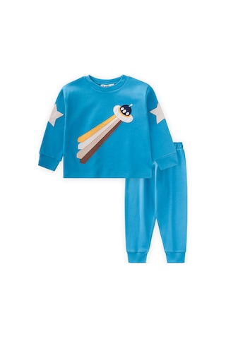 Cigit Uzay Aracı Aplikeli Pijama Takım 2-8 Yaş Mavi Mavi