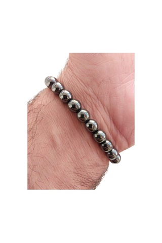 Dogal Taş Hematit Unisex Bileklik Metalik Gri