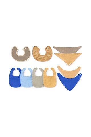 Enhitbaby %100 Pamuk - Sıvı Geçirmez Önlük 10'lu Premium Set Mavi