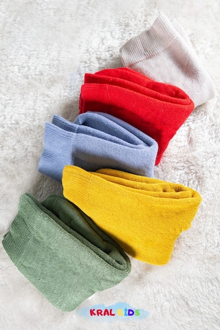 Kız - Erkek 5 Çift Çocuk Termal Çorap Kışlık Kalın Havlu Pamuklu, Renkli Set ÇoK Renkli