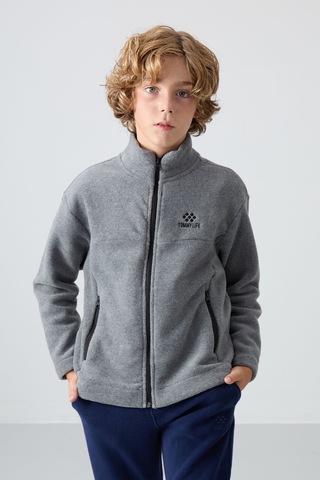 Tommy Life Gri Melanj Kalın Yumuşak Dokulu Standart Fit Nakışlı Polar Erkek Çocuk Sweatshirt - 11223 Gri Melanj