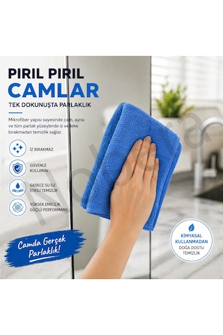Nobera Mikrofiber Cam Bezi 1 Adet 40x70 İz Bırakmayan Cam & Yüzey Temizlik Bezi Mavi Açık Mavi
