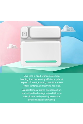 Skycity Öğrenci Hata Notu Yazıcı - Mini Taşınabilir Bluetooth Termal Yazıcı, 200dpı, 1200mah Pil, Etiket/fotoğraf Yazdırma, Mavi C19 1 Kağıtlı