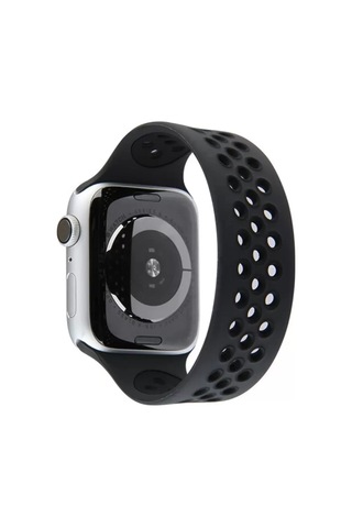 Apple Watch 42mm Uyumlu Ayarlı Delikli Silikon Kordon - Siyah-siyah