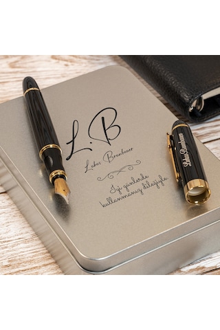 Kişiye Özel İsim Logolu Siyah Gold Dolma Kalem Siyah