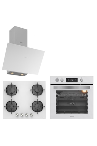 Silverline BO65P4W01 - CS5436W01 - 3481 Flam Cam Ankastre Set Beyaz