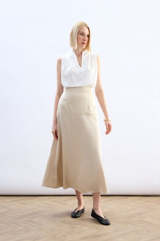 Sateen Yüksek Bel Saten Etek - Taş-136786 Taş