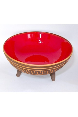Dekoratif Sunum Kasesi, Seramik Ayaklı Sunum Kasesi, Servis Kasesi, Servis Tabağı, Kase, Tabak Kırmızı, 20 Cm