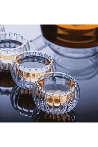 Cam Lokumluk Çerezlik Çift Cidarlı Çizgili Desenli 6'lı 50 Ml