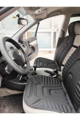 2,li Oto Koltuk Kılıfı Minder Alkantra Kumaş Siyah Renk Slikon Direksiyon Kılıfı