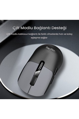 Veggieg G900 Dual-mode Bluetooth 5.3 Ve 2.4ghz 3600dpı Ekranlı Şarjlı Optik Kablosuz Mouse Siyah -