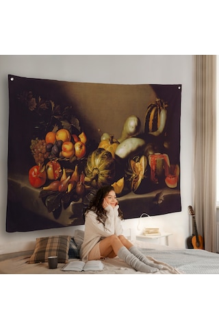 Caravaggio - Meyveli Natürmort Duvar Örtüsü - Still Life With Fruit-7134