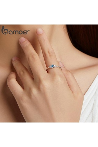 Bamoer 925 Ayar Gümüş Zarif 4 Renk Kristal Zirkon Parmak Yüzük Kadınlar İçin Moda Takı A-6