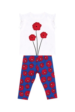 Denokids Mushi Kırmızı Gelincik Kız Çocuk T-shirt Tayt Takım Çok Renkli