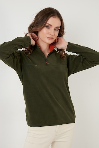 Lela Slim Fit Yumuşak Dokulu Anti-Pilling Tüylenme Yapmayan Yarım Fermuarlı Bayan Polar 5907000 Haki