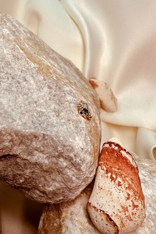 Skull Tasarım Taşlı Halka Altın Gold Renk 316l Stainless Steel Çelik Piercing Tragus Helix Altın