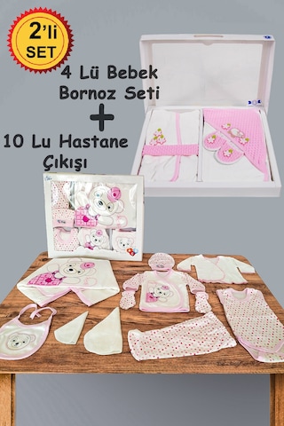 Pembe Panda 10 Parça Hastane Çıkışı Ve 4 Parça Bebek Bornoz Seti Pembe