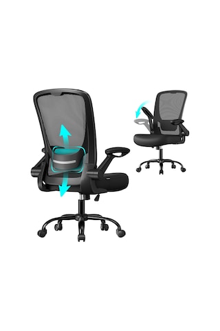 Ofis Koltuğu, Masa Sandalyesi, File Kaplamalı Döner Sandalye, Ergonomik, Yastıklı Bel Desteği, Sallanma Fonksiyonu, 53 Cm Koltuk, Katlanır Kolçaklar, Siyah Obn37bk Diğer