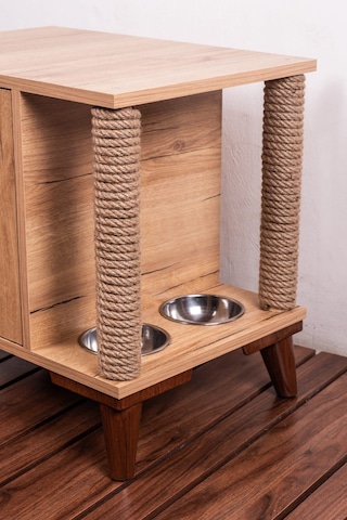 Tahta Karınca Minimalist Tırmanma Halatlı Mobilya Kedi Evi + Mama Kabı