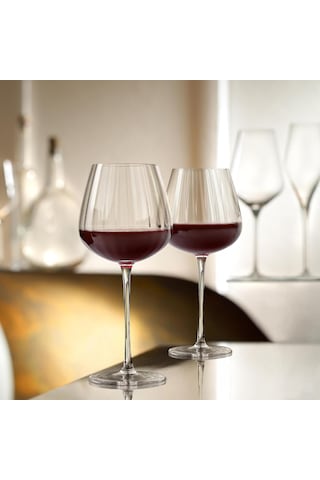 Elle Üflemeli Kristal Kırmızı Ve Beyaz Şarap Kadehleri, Şeffaf Nervürlü Kadehler, Modern Uzun Saplı Züccaciye Çok Renkli