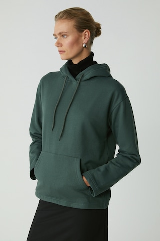 Ethıquet Pıper Kadın Içi Polarlı Yumuşacık Comfort Fit Kapüşonlu Kanguru Cepli Yeşil Sweatshirt