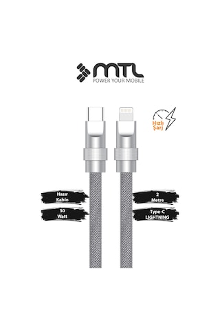 30w Pd Hızlı Şarj Destekli Type-c To Lightning Spiral Sarmal Metal Başlıklı Kablo 2 Metre Mt2462