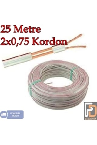 2X0.75 Kordon 25 Metre Şeritli Beyaz Kablo 25 M 2X0.75 Kordon 25 Metre Şeritli Beyaz Kablo 25 M