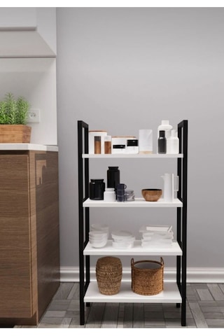 Dört Rafli Çok Amaçli Rafli Ünite Siyah Profil Beyaz Sunta 50x23x100 Cm Mtl016 Siyah-beyaz