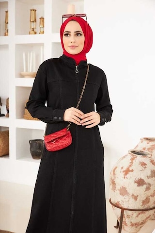 Neways 6579-denim Fermuarlı Ferace Siyah Siyah