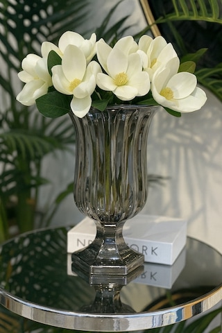 Elta Collection Lüks Füme & Gold Cam Dekoratif Vazo Modern Masa Üstü Ev Aksesuarı Füme