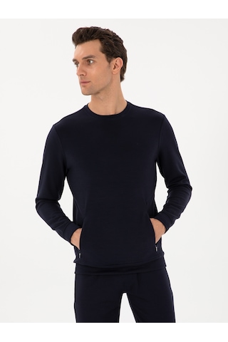 Lacivert Regular Fit Modal Karışımlı Bisiklet Yaka Sweatshirt