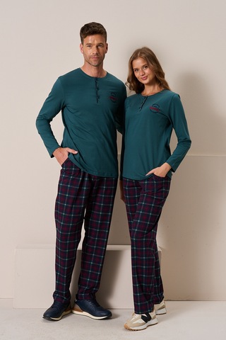 Erkek Penye Uzun Kol Pijama Takımı 3196 Zümrüt Zümrüt