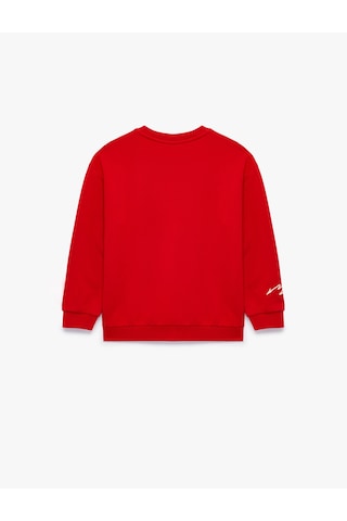 Koton Üç İplik Bisiklet Yaka Uzun Kollu Baskılı Sweatshirt Kırmızı 7wkb10332tk