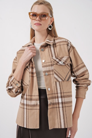 Bigdart 3854 Ekose Desen Çift Cepli Gömlek - Bisküvi