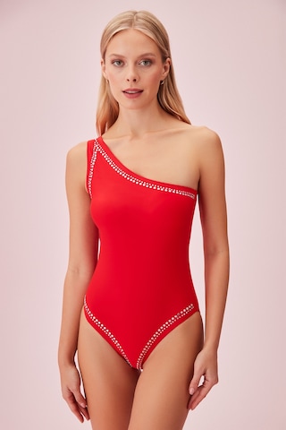 Suwen Scarlet Tek Omuz Detaylı Mayo Sb25610082d082 Kırmızı