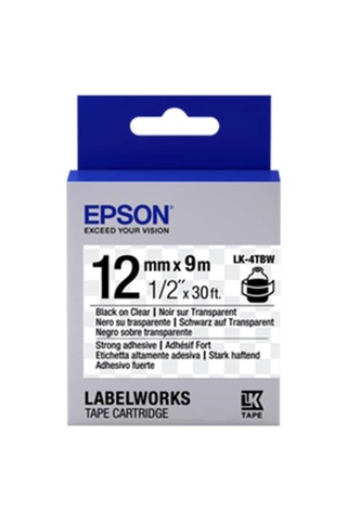 Epson Lk-4tbw Güçlü Yapışkanlı Şeffaf Üzeri Siyah 12mm 9metre Etiket Kdo Diğer