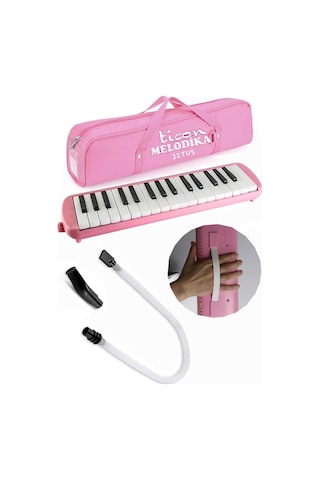 Melodika 32 Tuşlu Pembe Bez Çantalı 1 Adet Müzik Defteri A4 Plastik Kapak 40 Yaprak Spralli 1 Adet Hortumlu Melodika Askılı Taşıma Kulplu Okul Öğrenci