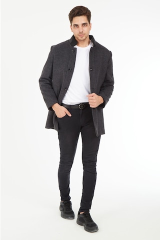 Sposo 1739 Düğmeli Hakim Yaka Yünlü Kaşe Antrasit Erkek Kaban Antrasit Melanj