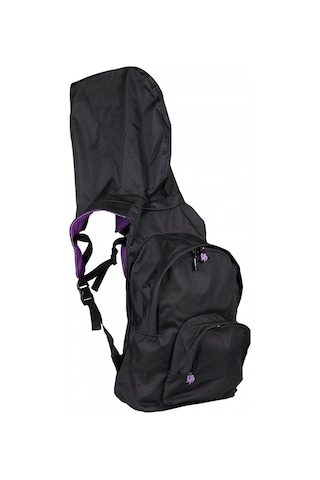 Morikukko Okula Dönüş Siyah Mor Çıkarılabilir Kapüşonlu Notebook Cepli Hafif Sırt Çantası - Siyah