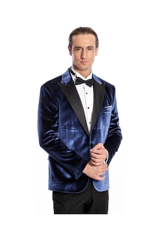 Wessi Kadife Slim Fit Mavi Erkek Smokin Ceket Mavi