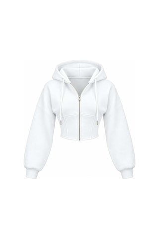 Evoa Kadın Beyaz Oversize Kol Kapüşonlu Crop Hırka