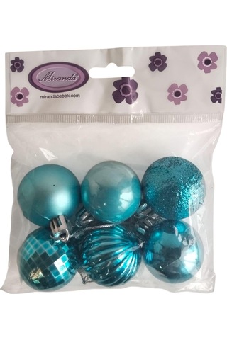 Yılbaşı Top Süs 4cm 6lı Mavi Mat Parlak Simli